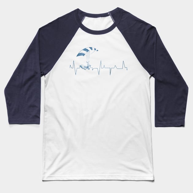 Heartbeat Kite Surfer Blue Baseball T-Shirt by Coumenole Design